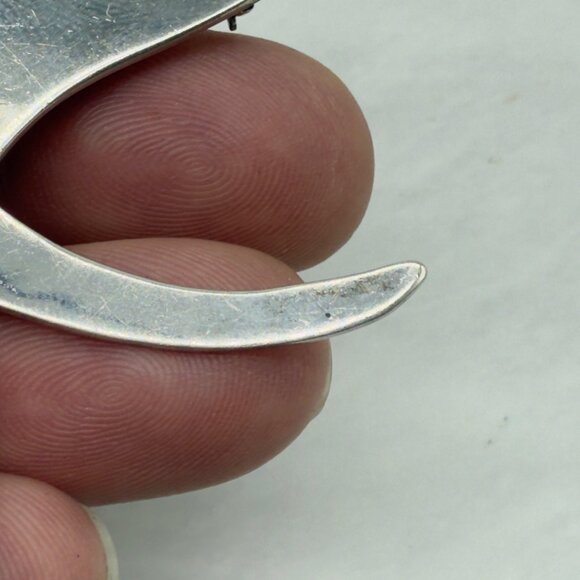 Vtg 925 Signed Sterling Silver Large Abstract Criscrossed Brooch Pin Modernist - Picture 8 of 11